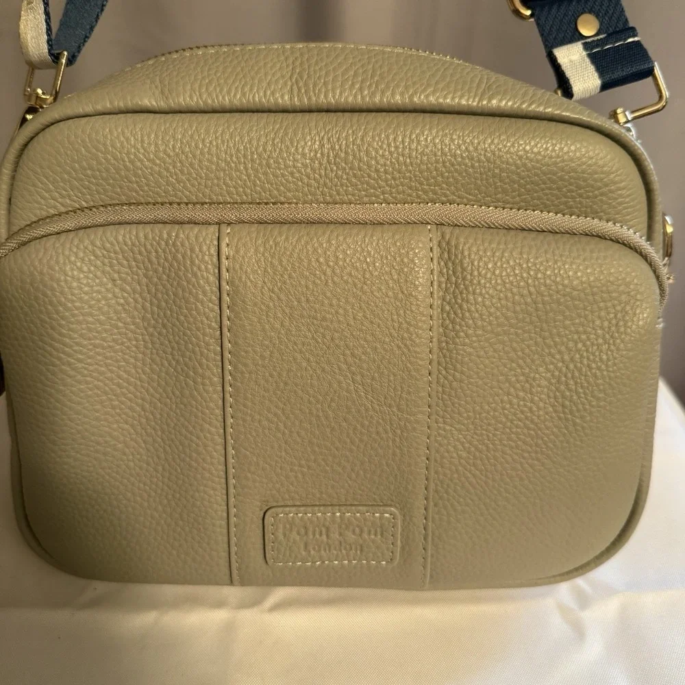Pom Pom London Original Leather Crossbody Bag Purse Charm Light Gray NWOT